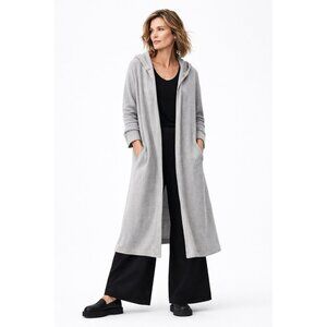 EILEEN FISHER cardigan sweater tunic duster hoodie gray LARGE organic cotton